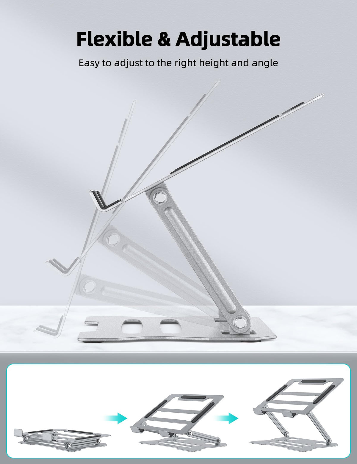 FAPPEN Laptop Tablet Stand, Universal Adjustable Steel Laptop Computer Stand, Ergonomic Foldable Portable Desktop Tray Compatible with 10''-15.6''