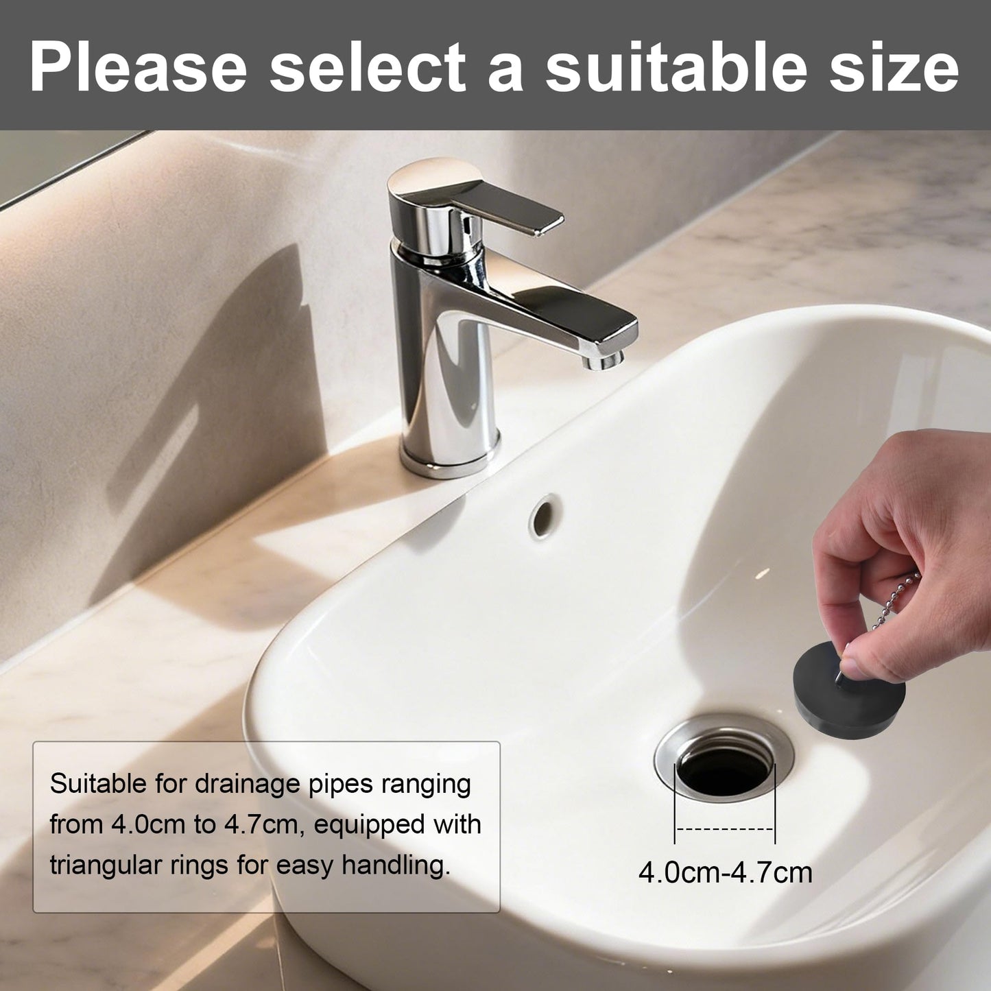 SZWLJ 4PCS(1.77in*2 & 1.85in*2) Black Sink Plug, Rubber Bath Plug and Chain
