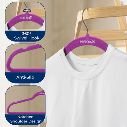 SereneLife Velvet Hangers, Purple, 30-Pack - Non-Slip Adult Coat Hangers