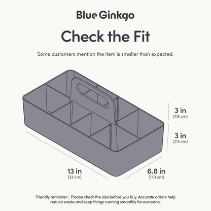 BLUE GINKGO Stackable Organizer Caddy – Korean-Made Portable Tote for Bathroom, Office, Crafts, or School Supplies (Long Rectangle, Grey)