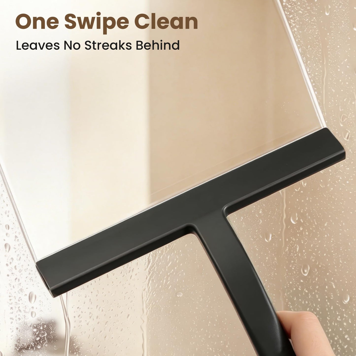 Shower Squeegee with Hook, 25cm Silicone Shower Screen Wiper, Black