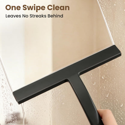 Shower Squeegee with Hook, 25cm Silicone Shower Screen Wiper, Black