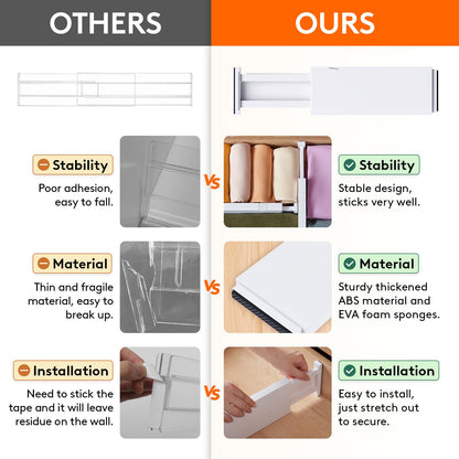 Lifewit 12 Pack Drawer Dividers Plastic 6" High, 13.5-22" Adjustable Drawer Organisers for Clothes, Expandable Dresser Separators in
