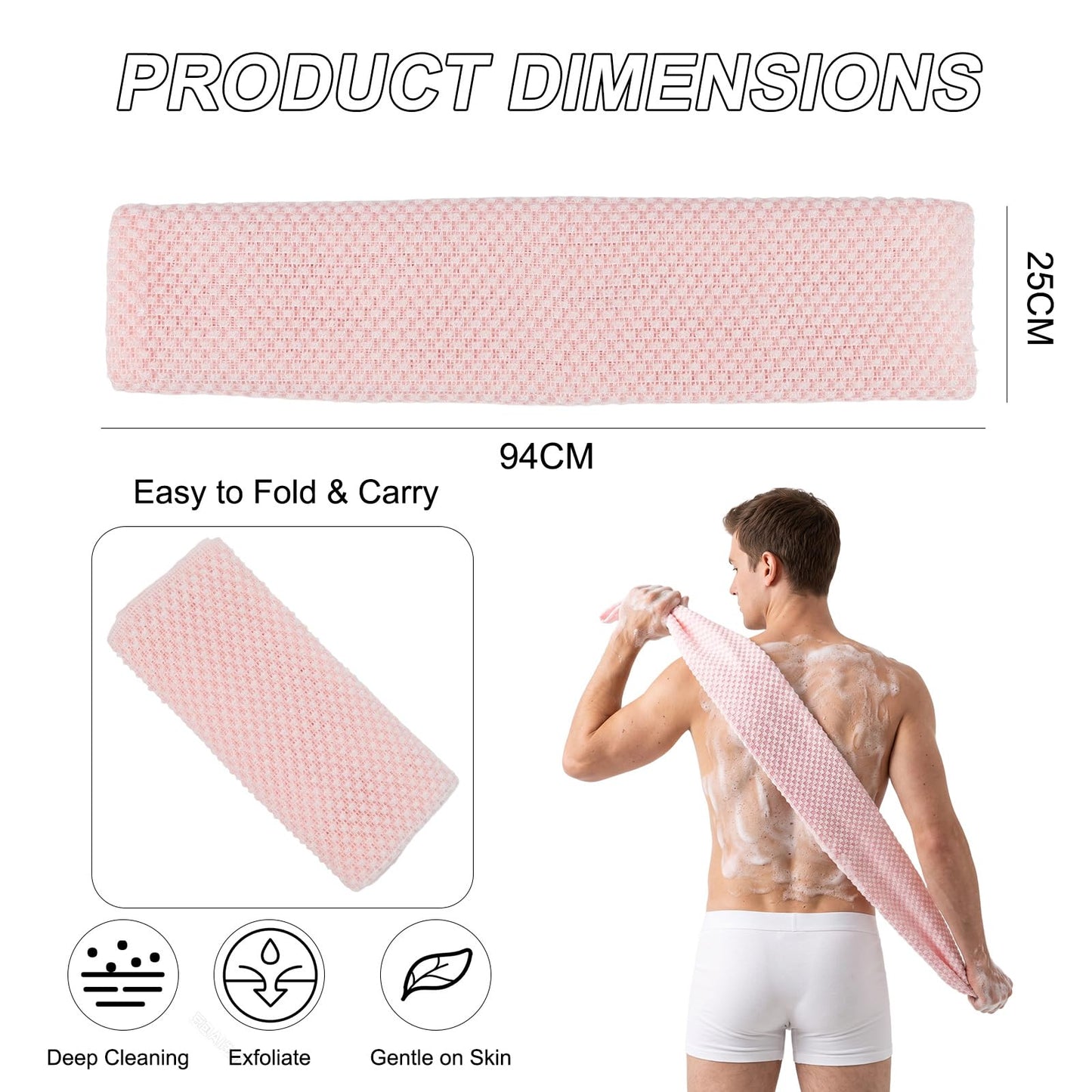 Exfoliating Shower Towel - Deep Exfoliating Towel, Back Scrub Gentle on Sensitive Skin, 3D Weaving   Technique Shower Towel Machine Washable