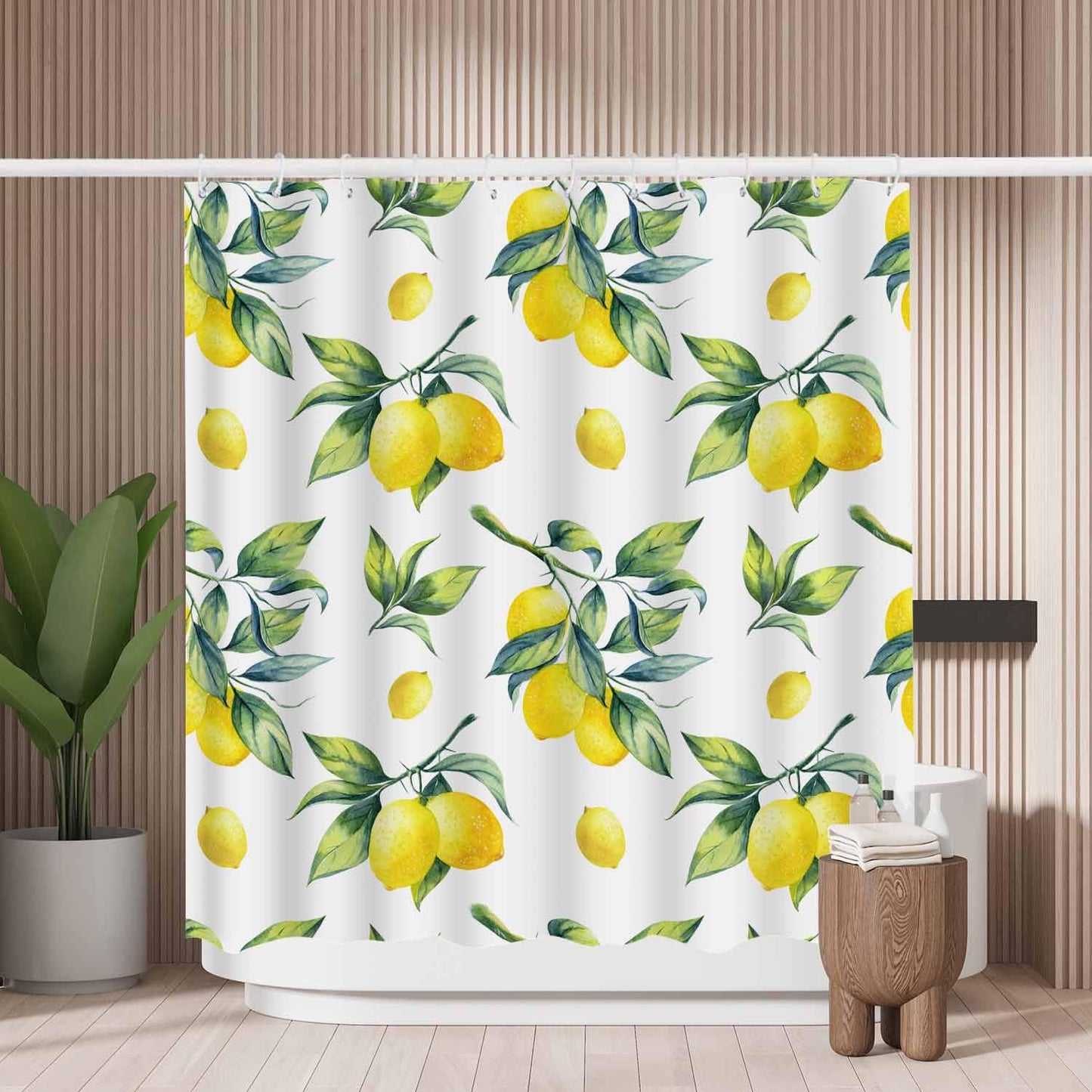 Woutay Shower Curtain Mould Proof Resistant Yellow Lemon Tree,Water Repellant Fabric,Polyester,with 12 Plastic Hooks