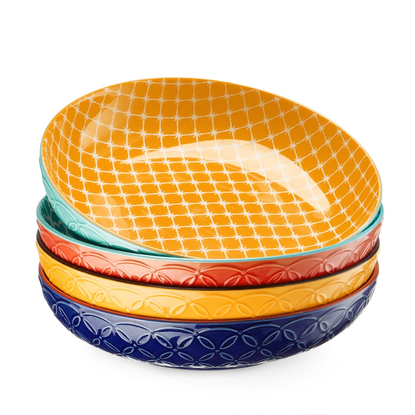 DOWAN Pasta Bowl Set of 4, Large Salad Bowls,  21.5 cm Porcelain Serving Plates, Soup Bowls, Wide and Shallow Ceramic Bowl for Kitchen, Pasta, Salad,
