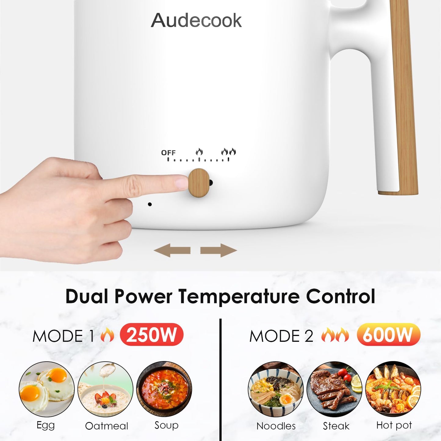 Audecook Electric Hot Pot with Steamer, 1.8L Portable Mini Travel Cooker, Multifunctional Non-Stick Electric Skillet for Stir Fry/Stew/Steam, Perfect