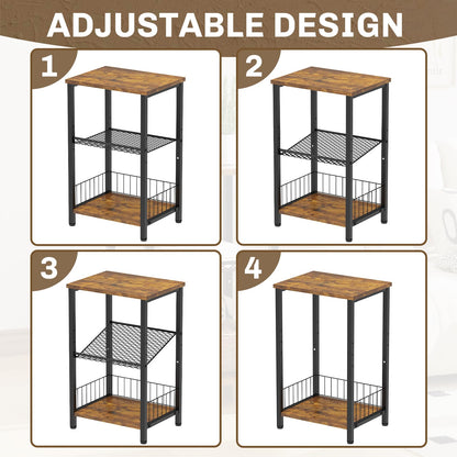 iDavosic.ly 3-Tier Side Table Living Room, Small Bedside Table Nightstand, Industrial Coffee End Table Storage Organizer for Bedroom Office, Rustic