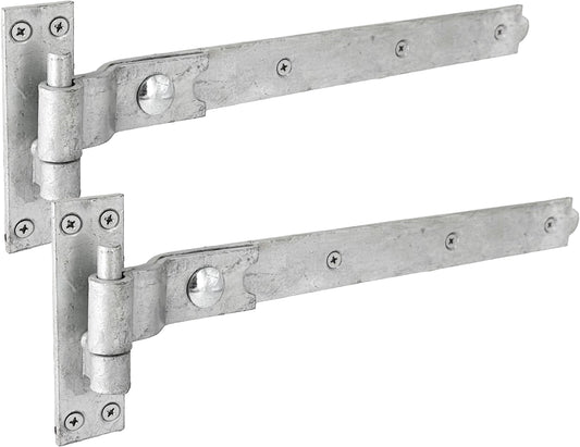 IRONTITE? Cranked Gate Hinges, Heavy-Duty 400mm (16") Hook and Band for Wooden Gates - Galvanized with Fixings Included"}