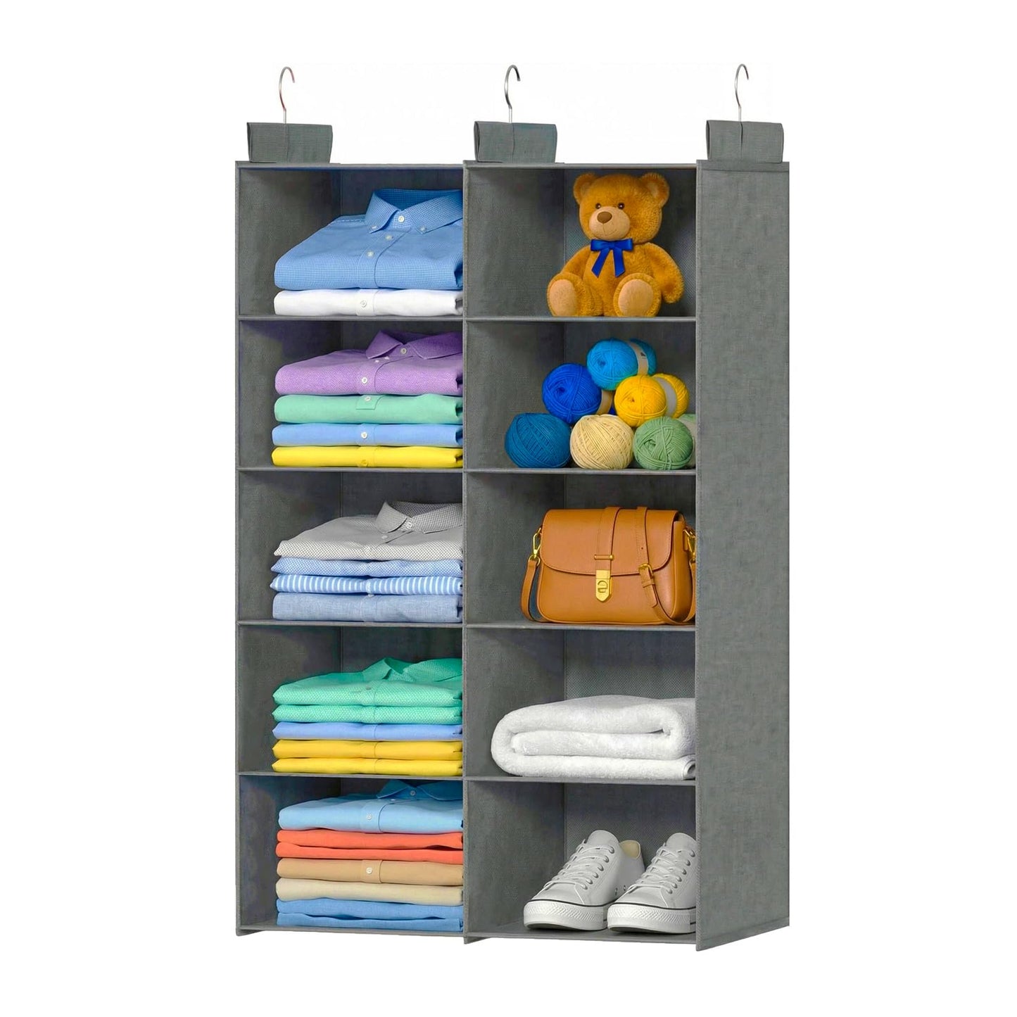 ALLTIDYUP 5-Tier Dual-Row Hanging Wardrobe Organizer – Large Capacity Foldable Closet Storage Shelves to Keep Clothes, Shoes