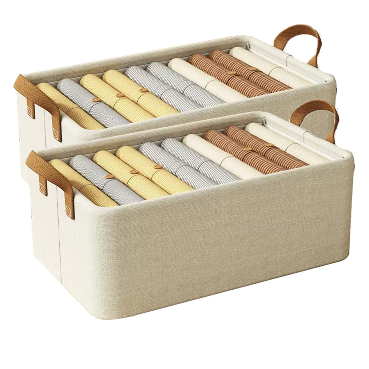 Foldable with Handle Box 2-Pack 18L Storage Basket for Shelves Household Drawer Style Fabric Box for Clothes Bed Linen Pullover T-Shirts Blankets