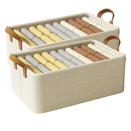 Foldable with Handle Box 2-Pack 18L Storage Basket for Shelves Household Drawer Style Fabric Box for Clothes Bed Linen Pullover T-Shirts Blankets