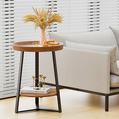 HOME BI Round End Table with Storage Shelf, 2 Tier Farmhouse Circle Side Table Nightstand for Living Room, Bedroom,Cherry Wood Grain