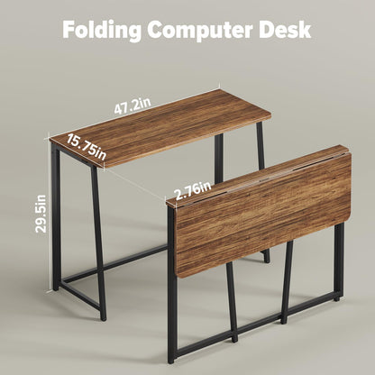 WOHOMO Folding Desk, 100cm Computer Table for Home Office, Rustic Walnut