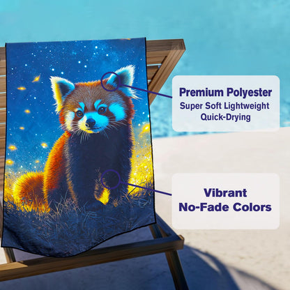 Violetpos Starry Red Panda Beach Towel, Extra Large 180x90 cm 250GSM Microfibre, Sand Free Quick Dry
