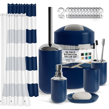 Clara Clark Bathroom Set - Gray Bathroom Accessories Set, 20PC Bathroom Accessory Set, Shower Curtain Set with Liner, Toothbrush Holder