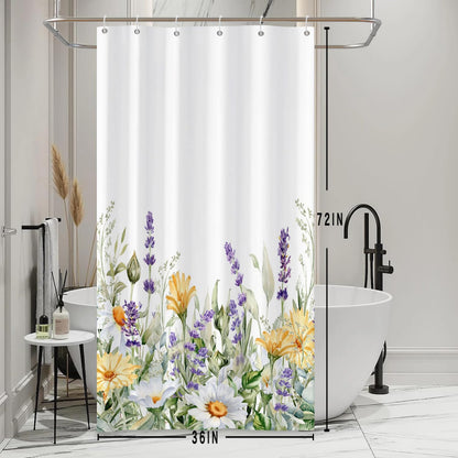 Bovlleetd Purple Lavender Small Shower Curtain Spring Botanical Watercolor Rustic Flowers Plant Shower Curtain for Bathroom Waterproof Fabric Bathtub