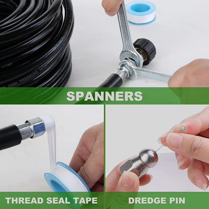 YUET 20M High Pressure Washer Drain Pipe Cleaning Hose Cleaner Kit Wth Adapter,Flexible Tube Unblocker Sewer Jetter, Jet Nozzle Rotating for Karcher