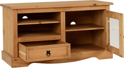 Seconique Corona Entertainment Unit in Distressed Waxed Pine/Glass