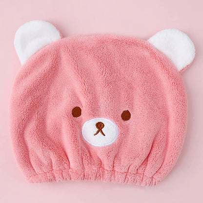 Kids Quick Dry Hair Wrap Towel Hat Cute Bear Hair Daying Wrap Cap Ultra Absorbent Hair Dry Turban Wrap Head Towel Hat Elastic Bath Shower Washing