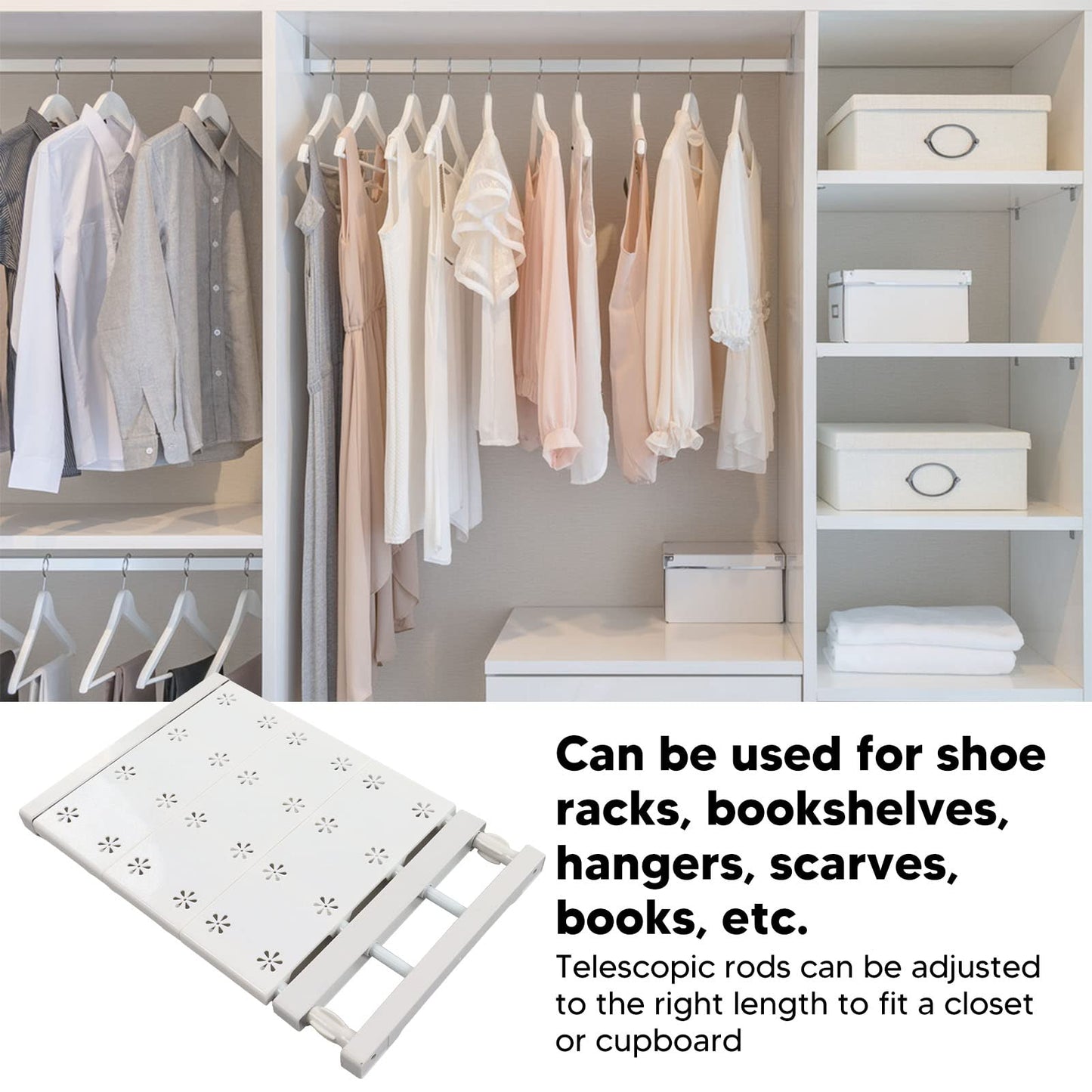 Metal Storage Rack Adjustable Organizer, Expandable Closet Tension Shelf Rod, Expandable Closet Tension Shelf Storage Rack for Cabinet Wardrobe