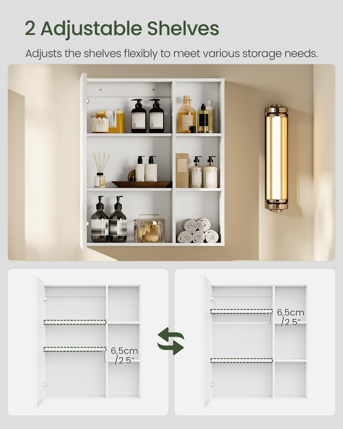 CHOEZON Mirror Cabinet, Wall-Mounted Medicine Cabinet with Mirror, Storage Cabinet with Open Storage Compartments