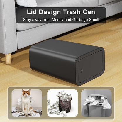 Sightday 2Pack 9L Grey Plastic Rectangular Bin with Lid, Push Button, Kitchen, Bathroom, Bedroom, Office, Living Room, Tight Spaces, Portable