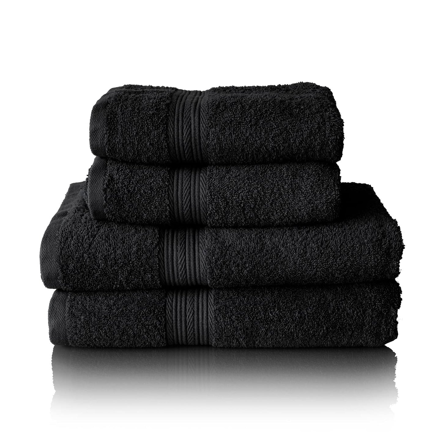 Glart Premium Set of Terry Hand Towels, Range of Terry Towels in 6 Colours and 5 Sizes, Colour: Black, 2X Bath Towels 70 X 140 cm and 2X Hand Towels