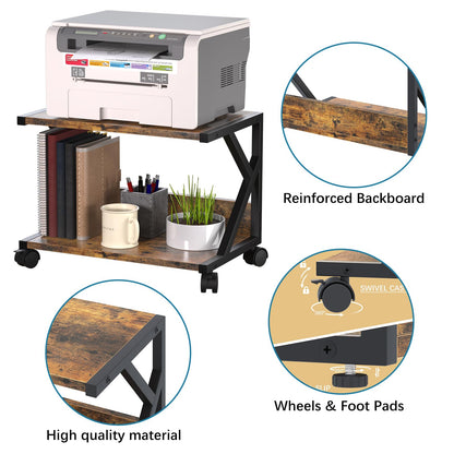 Huhote 2 Tier Desktop Printer Stand, Under Desk Printer Table, Multi-Purpose Desktop Storage and Organize