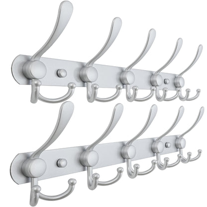Dseap Coat Rack Wall Mounted - 5 Tri Hooks, Heavy Duty, Stainless Steel, Metal Coat Hook Rail for Coat Hat Towel Purse Robes Mudroom Bathroom