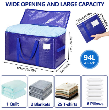 YINKIGI 4 Pcs Extra Large Strong Moving Bags, 94L Storage Bags with Zips