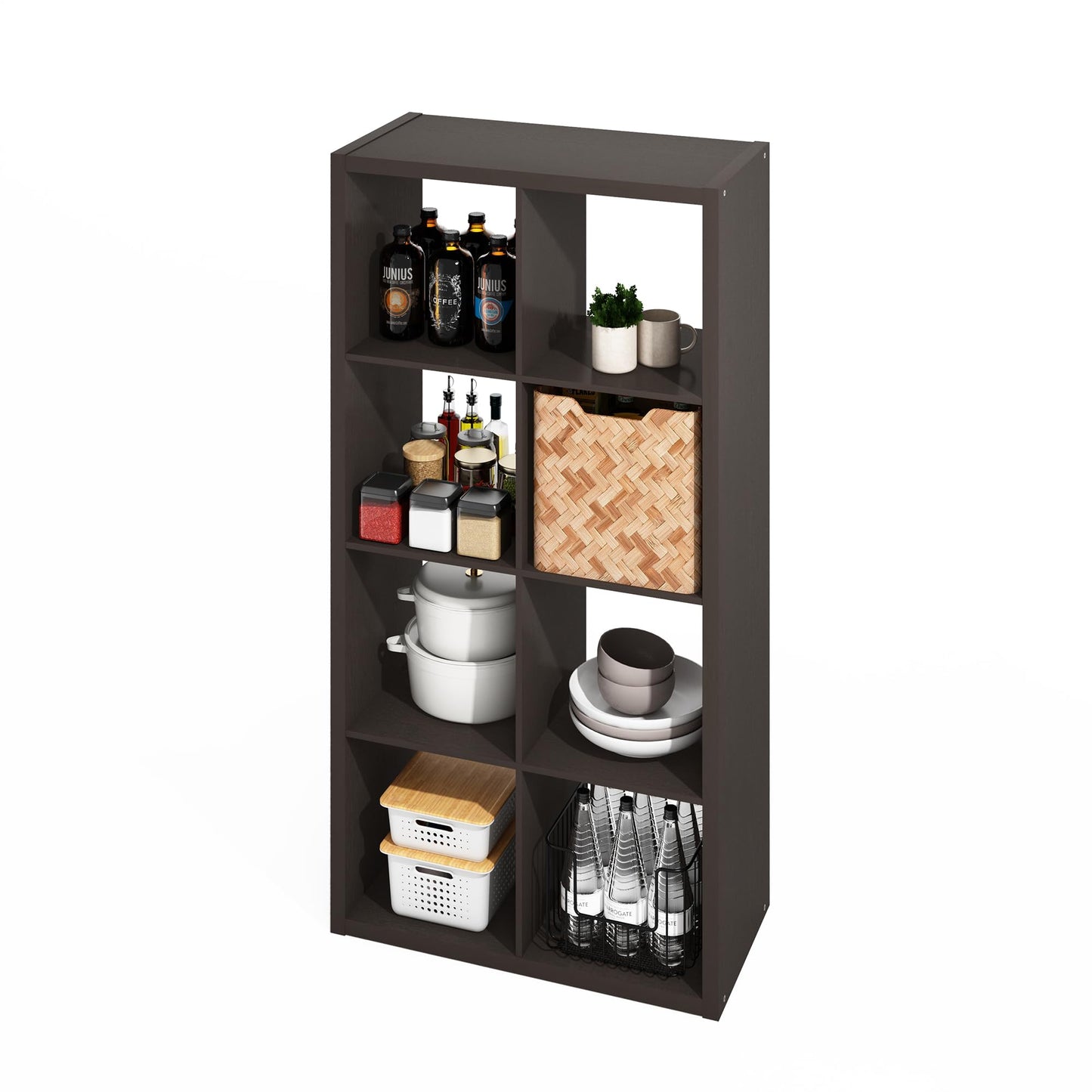 Furinno HERMITE Kitchen Island, 8-Cube Coffee Bar, Kitchen Storage, Bakers Rack, for Pantry Organizers and Storage, Kitchen Organization, Black Oak