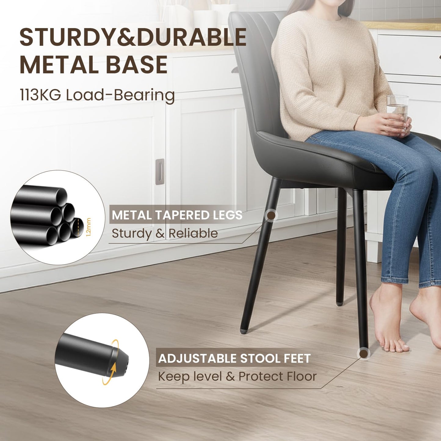COLAMY Black Dining Chairs Set of 6,Technology Fabric Chairs for Dining Room with Metal Legs and Thick Seat Cushion