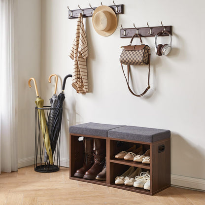 YMYNY Small Shoe Storage Bench with Cushion, Light Walnut HBD028LW