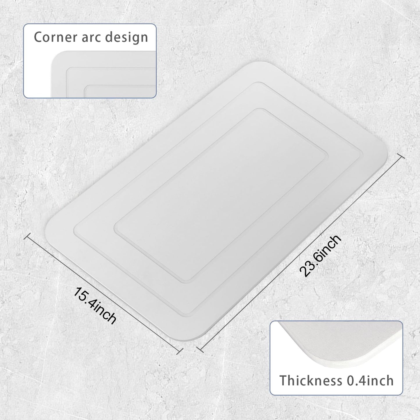 HUMIGA 2 Pack Stone Bath Mat, Diatomaceous Earth Shower Mat, Non-Slip Super Absorbent Quick Drying Bathroom Kitchen Floor Mat (White, 24x15)