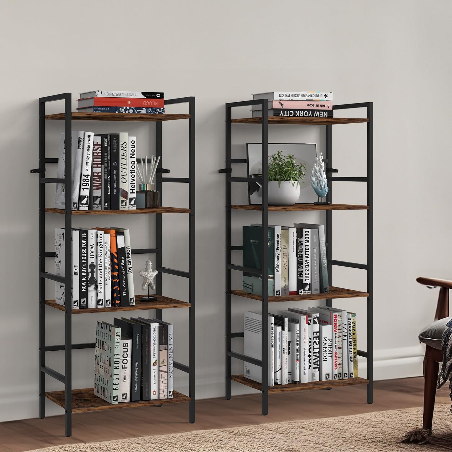 CADUKE 4 Tier Bookshelf with Storage, Brown Open Etagere Bookcase