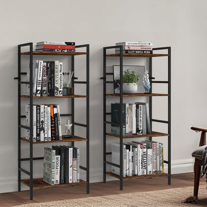 CADUKE 4 Tier Bookshelf with Storage, Brown Open Etagere Bookcase