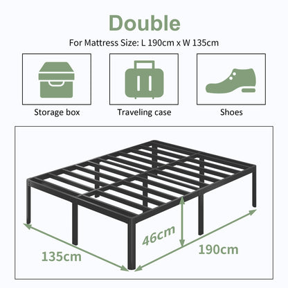 Lutown-Teen High Double Bed Frame 4ft6 with Rounded Corner Legs, Heavy Duty Metal Bed Frame Small Double with Steel Slats Support, Double Bed 46 cm