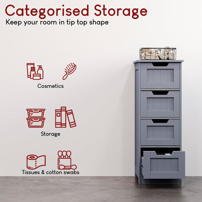 Bath Vida Priano Freestanding 4 Drawer Bathroom Storage Cabinet Unit, Grey