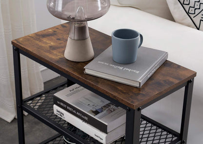 ALPIKA 3-Tier Retro Side Table, Console Table with Storage Rack, Narrow Nightstand for Small Spaces, Mesh Shelf for Living Room, Bedroom, Entryway