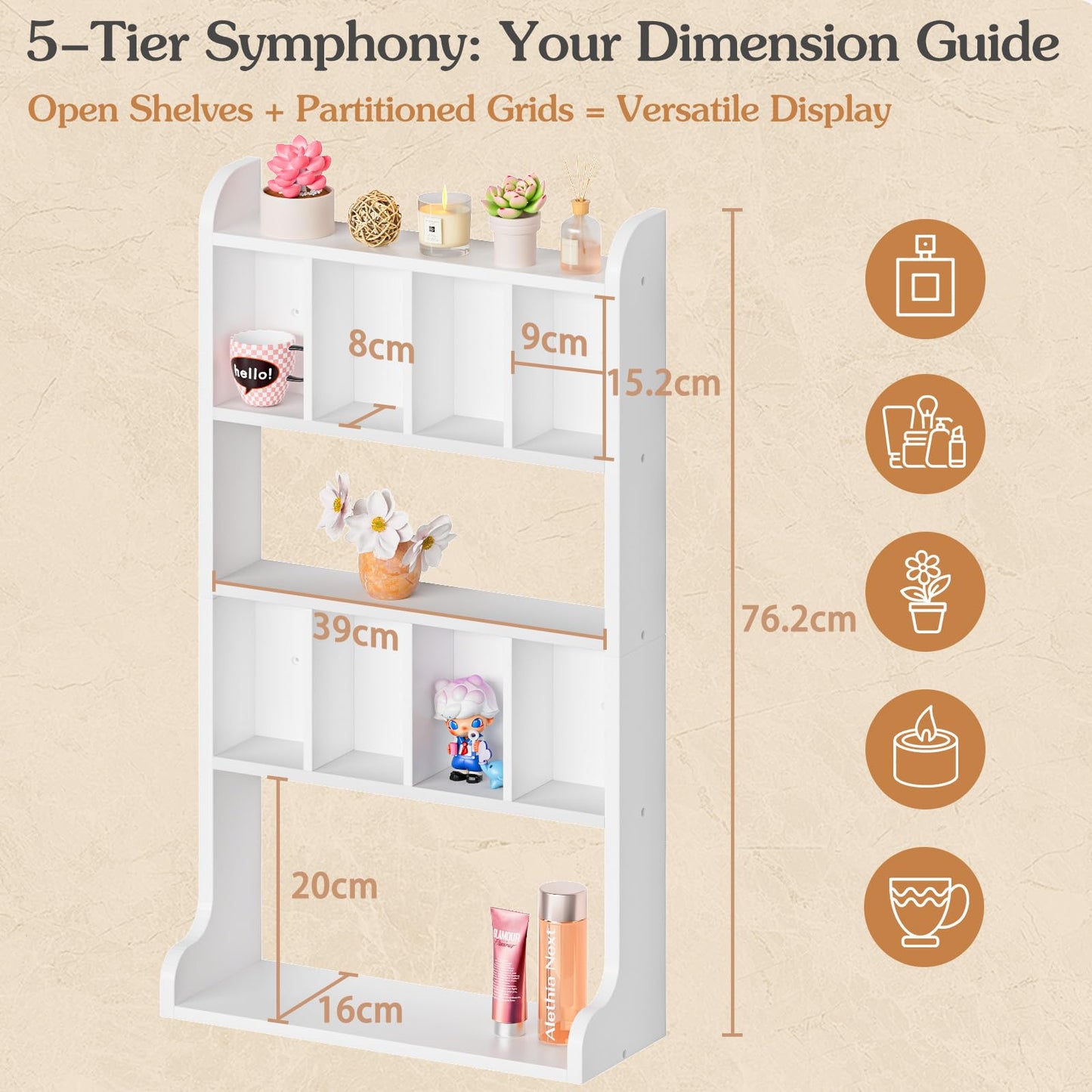 VINCOURNA Perfume Stand Organiser, 5Tier Wooden Fragrance Wall Shelf White