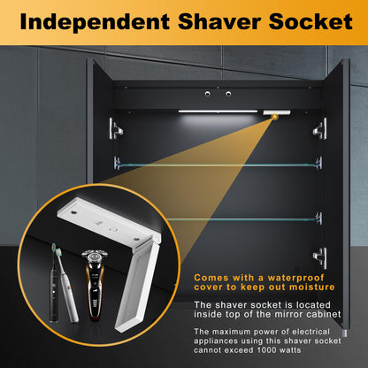 ELEGANT Bathroom Cabinet with Shaver Socket Bathroom Wall Cabinets with Lights Soft Close Illuminated Mirror Cabinet 630 x 650mm