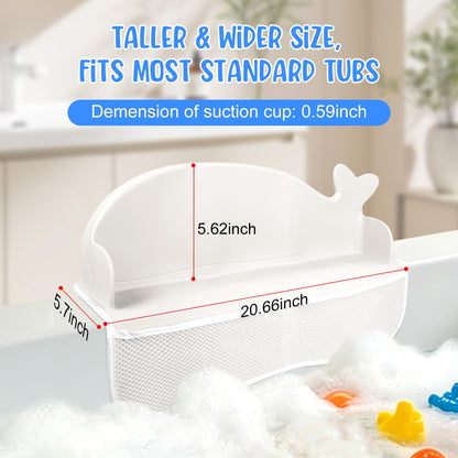 MCGMITT 2 Pack Whale Bathtub Splash Guard, Silicone Bath Splash Guards with 130 Strong Suction Cups, Bath Toy Storage Organizer with Mesh Pockets