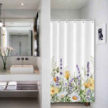 Bovlleetd Purple Lavender Small Shower Curtain Spring Botanical Watercolor Rustic Flowers Plant Shower Curtain for Bathroom Waterproof Fabric Bathtub