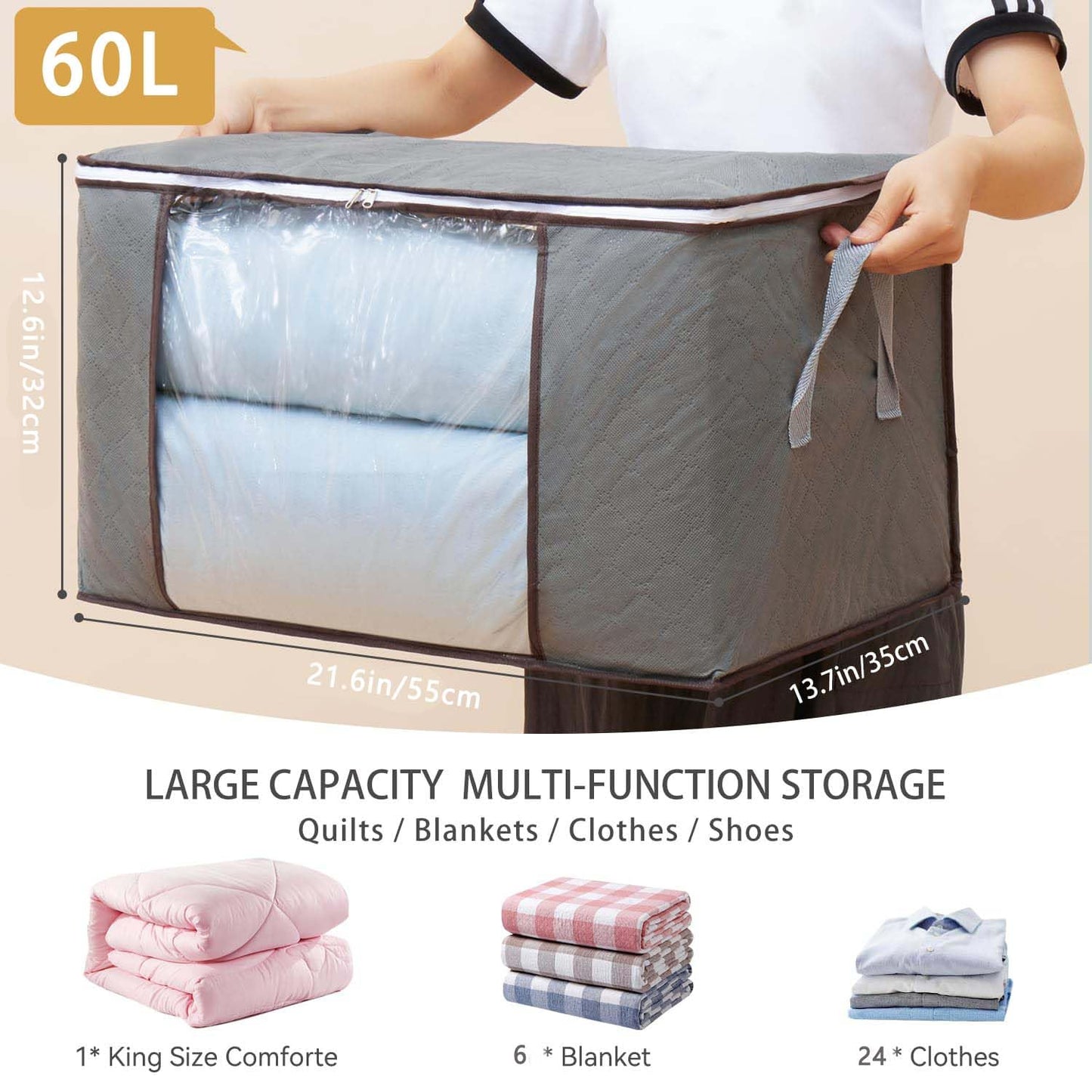 Boic 2 Pack Clothes Storage Bags, 60L Large Storage Bags With Zips,