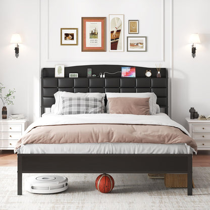 WOWTRELAX King Size Bed Frame with Charging Headboard Storage Shelf 150x200