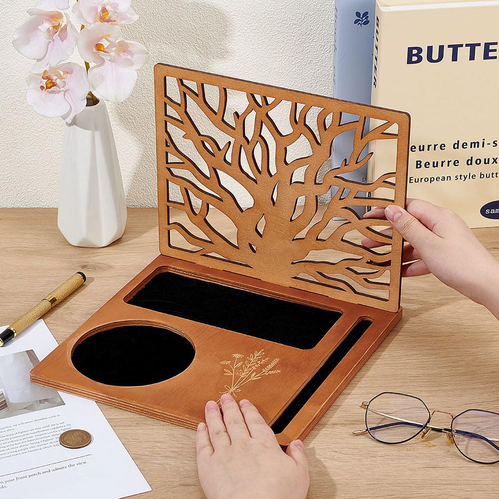 BENECREAT Wood Book Holder Stand, Multifunctional Book Nook Organizer with Cup, Glasses, Pen for Nightstand Desktop Christmas Birthday Gifts