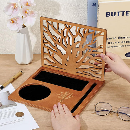 BENECREAT Wood Book Holder Stand, Multifunctional Book Nook Organizer with Cup, Glasses, Pen for Nightstand Desktop Christmas Birthday Gifts