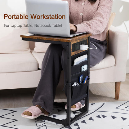 AMHANCIBLE C-Shaped Side Table, Side Table with Charging Station