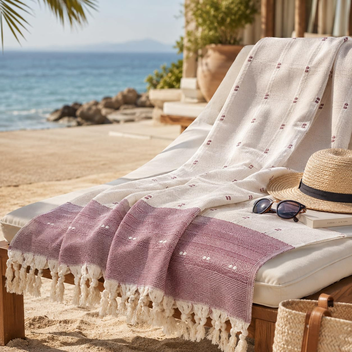 WEFLORIA Turkish Peshtemal Towel – 100% Cotton, Lightweight & Quick Dry Beach & Bath Towel, Large Hammam Towel with Tassels, Gift Box Packaging